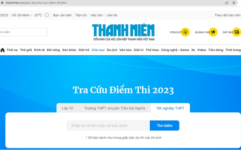 Cách tra cứu điểm thi THPT Quốc Gia 2023