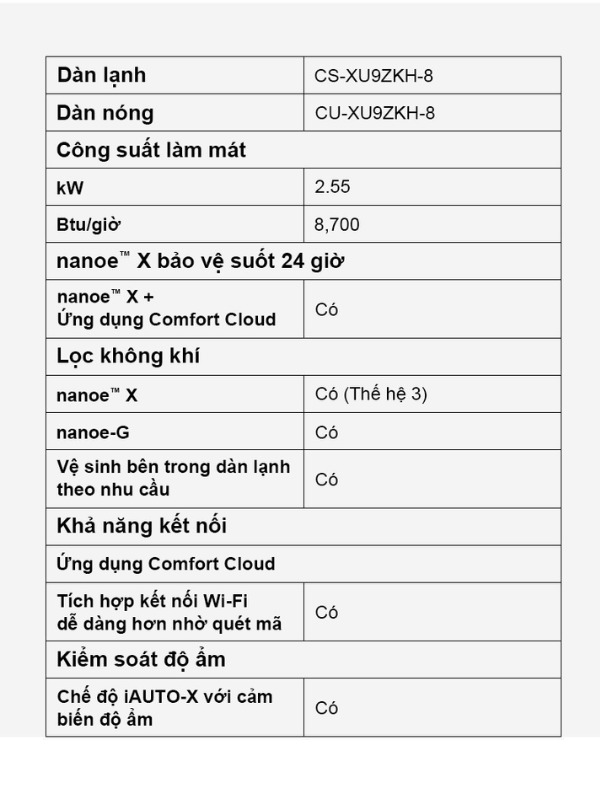 Máy lạnh Panasonic Inverter 1 HP CU/CS-XU9BKH-8
