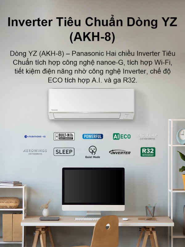 Máy lạnh 2 chiều Panasonic Inverter 1.5 HP CU/CS-YZ12AKH-8