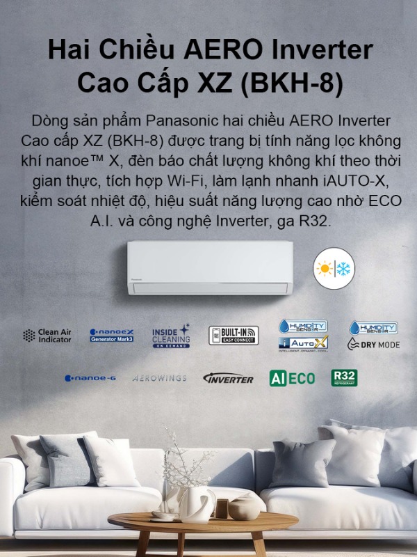 Máy lạnh Panasonic Inverter 1.5HP CU/CS-XZ12BKH-8