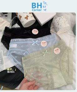 Quần lót lụa lưới, ren tim đáy cotton kháng khuẩn