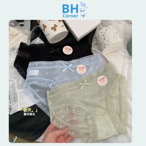 Quần lót lụa lưới, ren tim đáy cotton kháng khuẩn