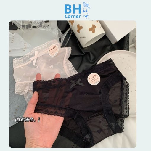 Quần lót lụa lưới, ren tim đáy cotton kháng khuẩn