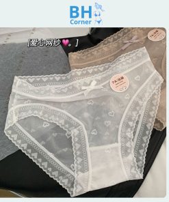 Quần lót lụa lưới, ren tim đáy cotton kháng khuẩn