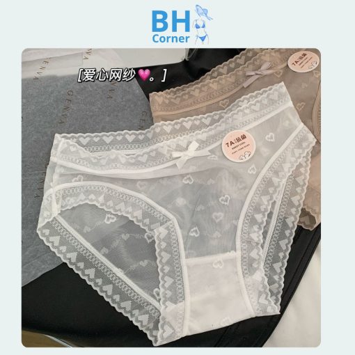 Quần lót lụa lưới, ren tim đáy cotton kháng khuẩn