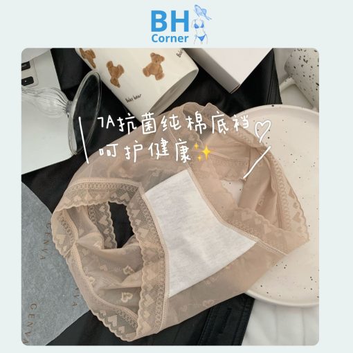 Quần lót lụa lưới, ren tim đáy cotton kháng khuẩn